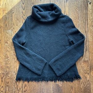 Anthropologie Moth Black Cowl Neck Fringe Hem Sweater | XS